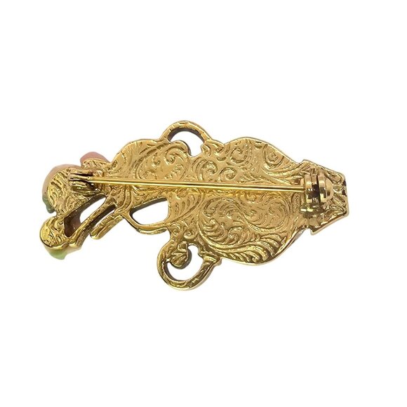 1928 Bridal Porcelain Rose Faux Pearl Necklace & Frosted Glass Brooch Set - Picture 11 of 16